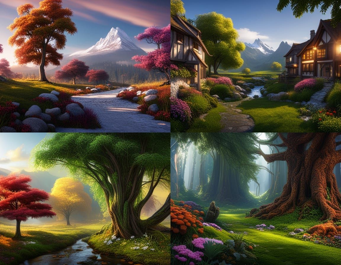 Four Seasons Landscape in Detailed Matte Painting