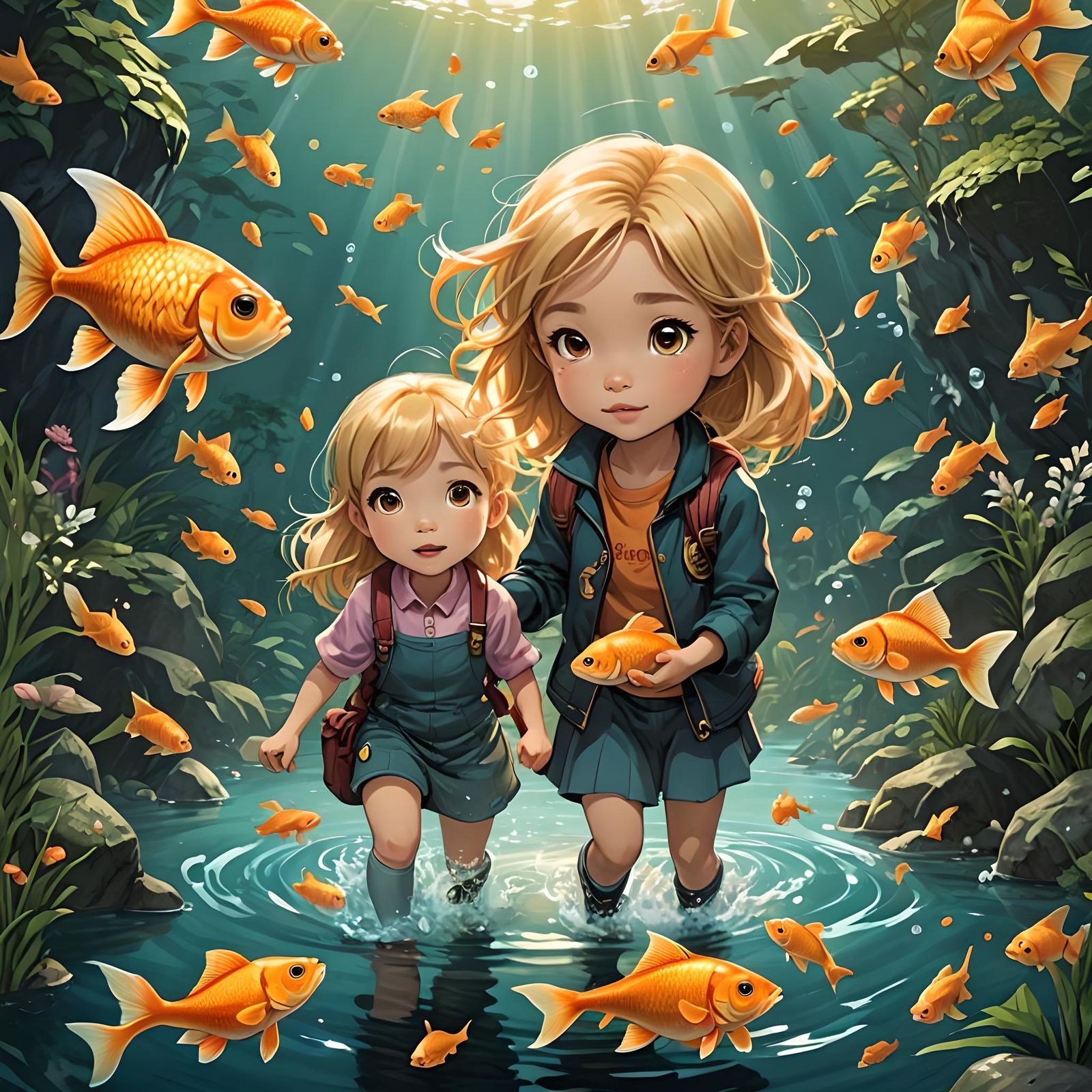 Girl with Talking Goldfish Comic Book Illustration