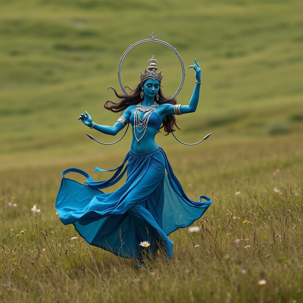 Tantric Goddess Dances in a Vibrant Meadow