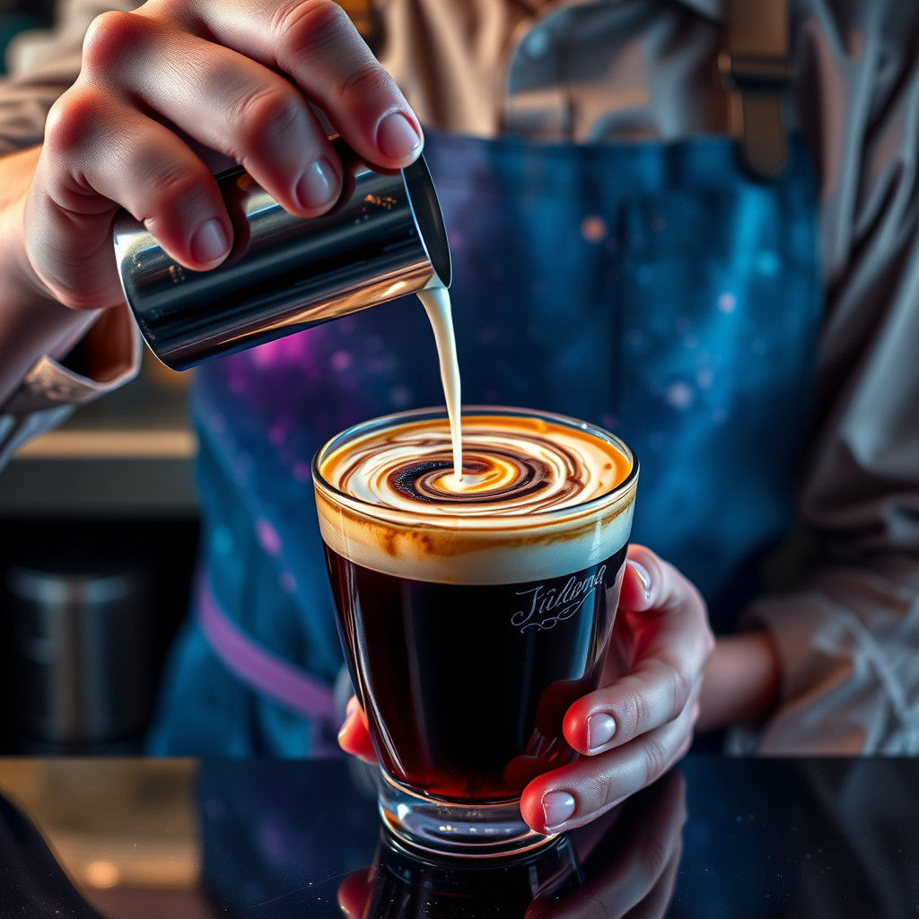 Cosmic Barista Creates Galaxy Latte, Surreal Digital Art