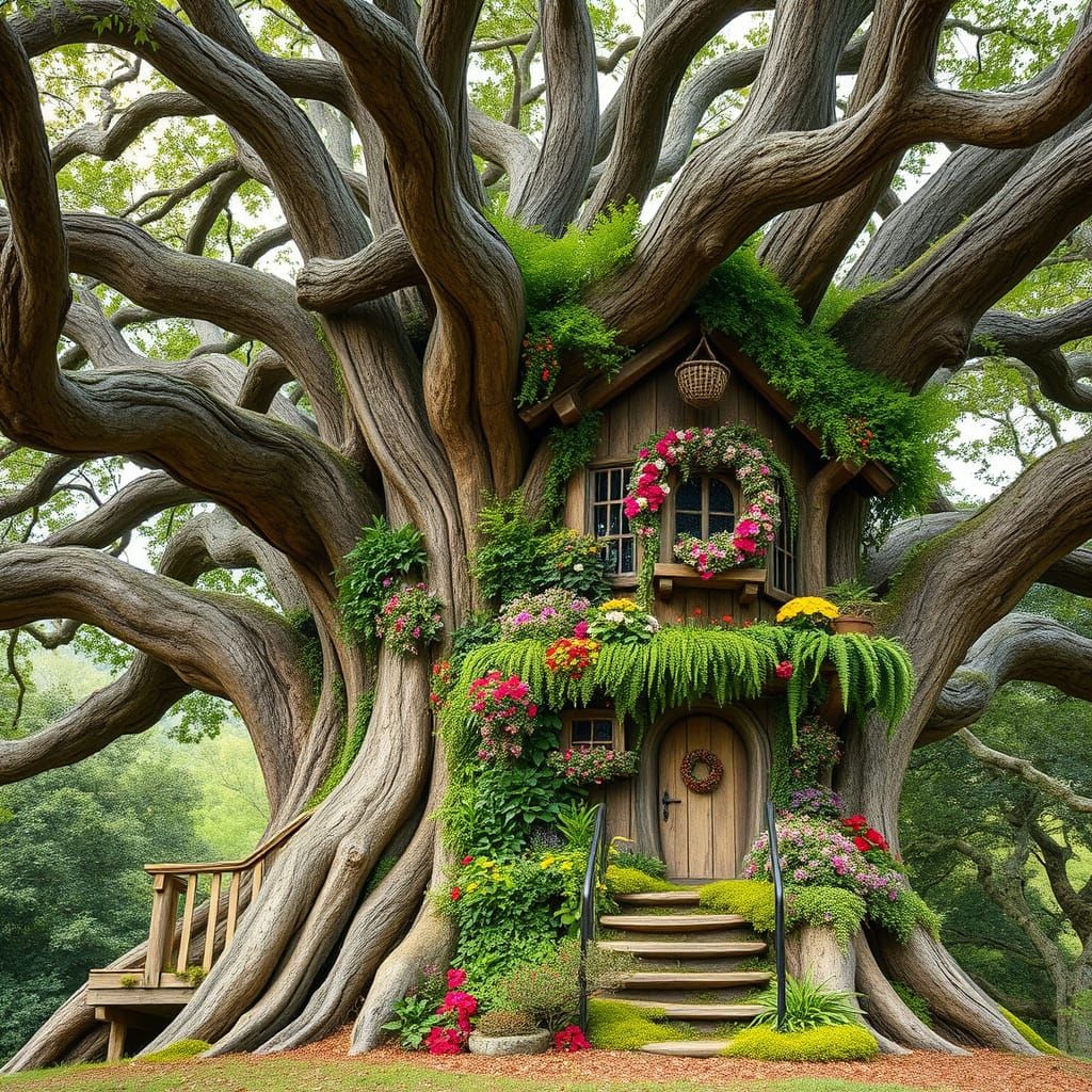 Whimsical Treehouse Blends into Ancient Oak