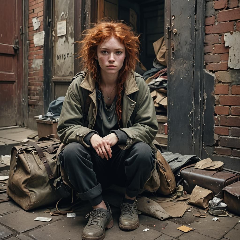 Redhead in Abandoned Building: Fantasy Illustration