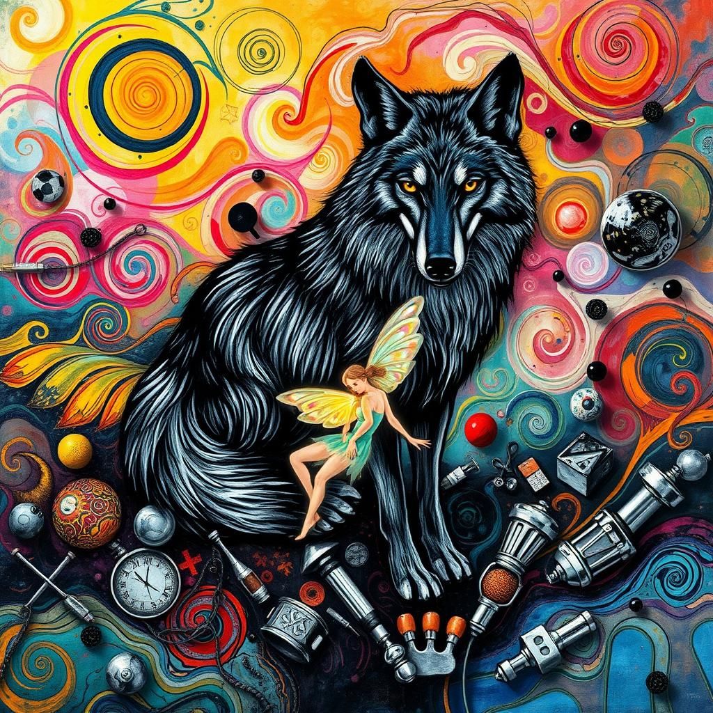 Lakota Rain Wolf in Abstract Van Gogh Style