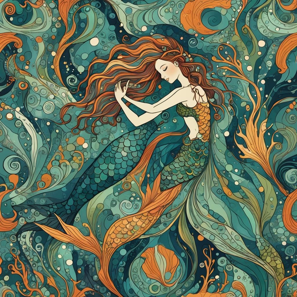Abstract Mermaid Art with Complementary Colors
