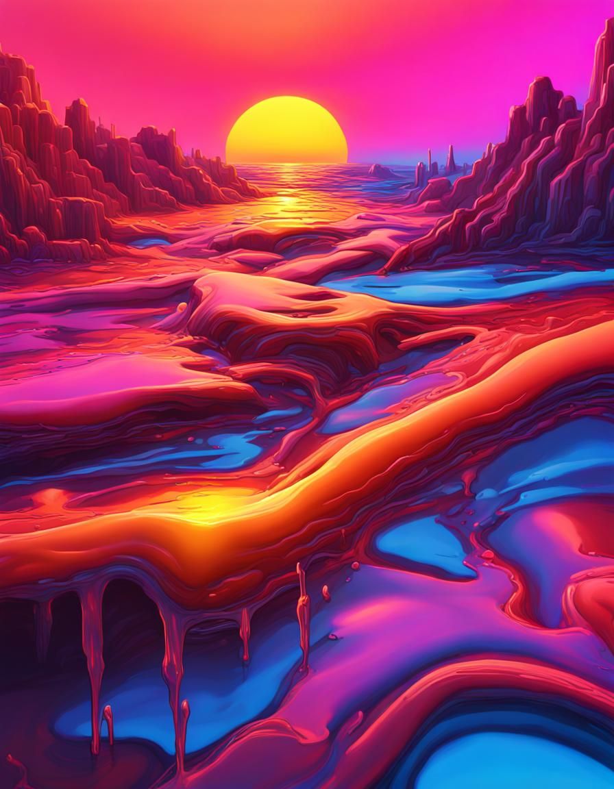Hyperrealistic Melting Neon Sunset Splash Art