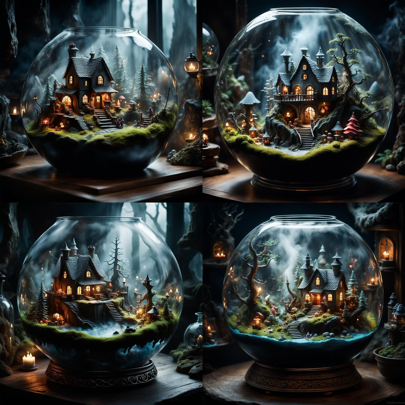 Miniature Santa's Cave Terrarium in Ethereal Lighting