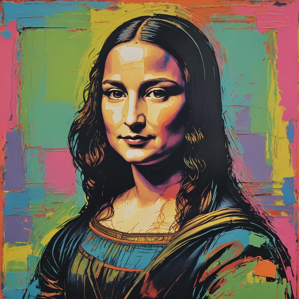 Mona Lisa in Neon Oil Painting