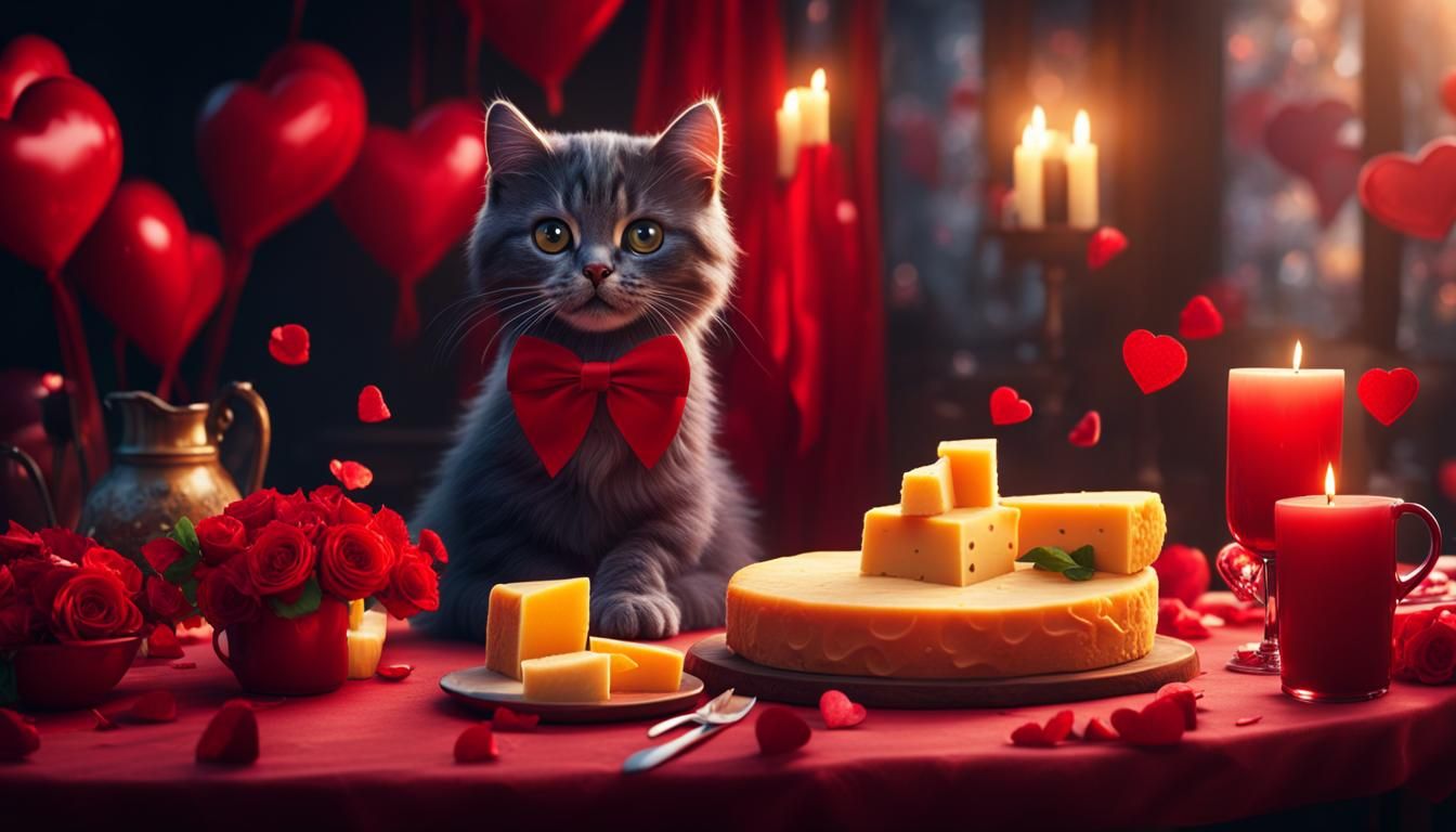 Cats Celebrate Valentine's Day with Cheese: Matte Painting