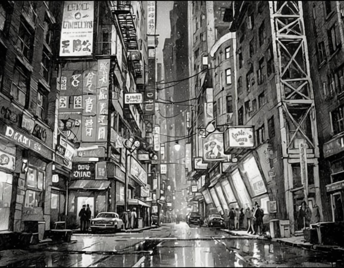 Noir Comic Style City Street with Bar