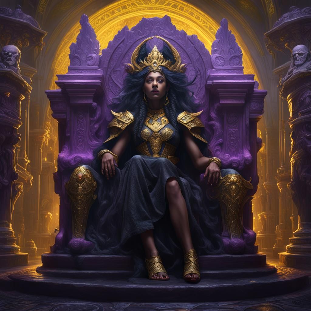 Black Goddess in Throne Room: Dark Fantasy Art