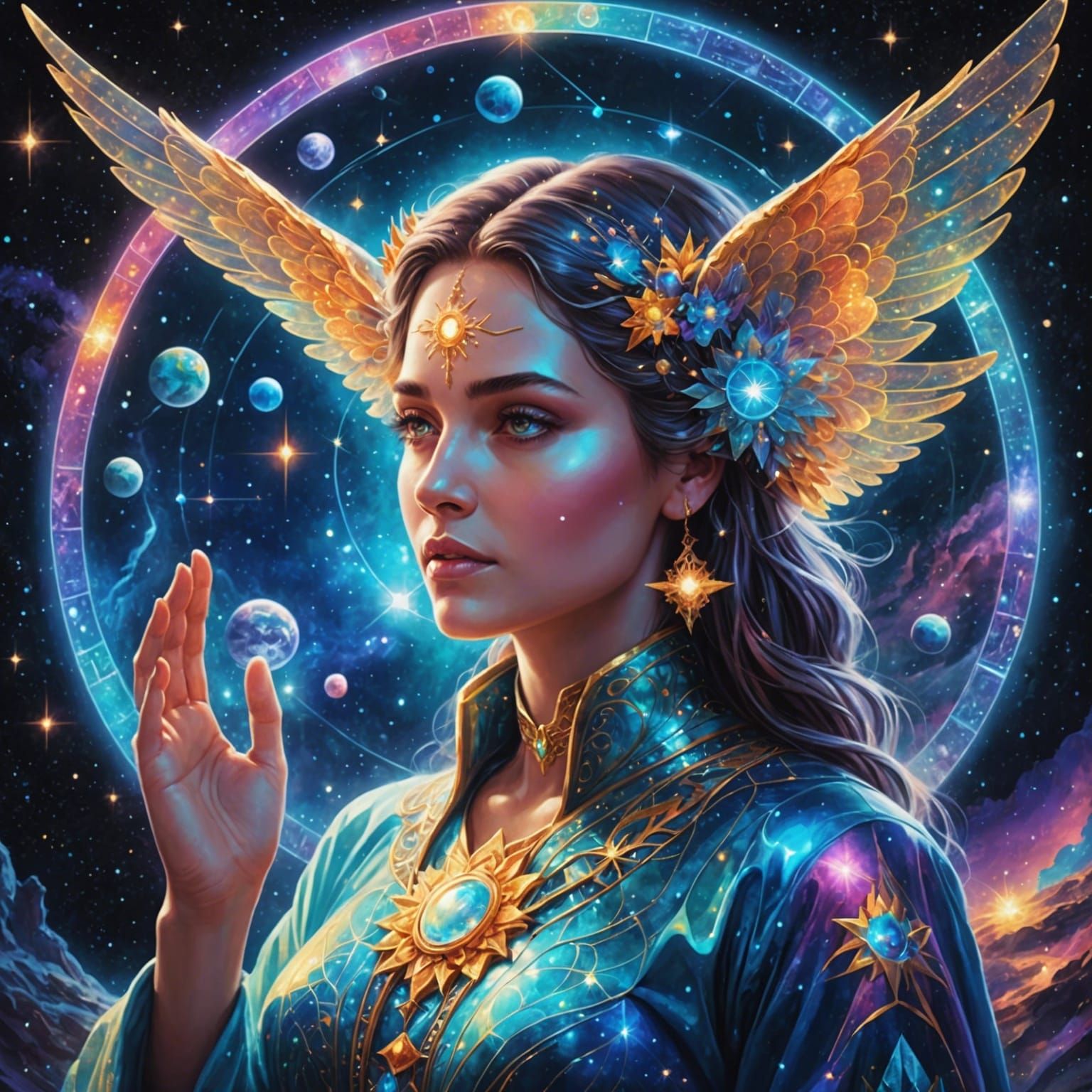 Angelic Healing: A Cosmic Visionary Illustration