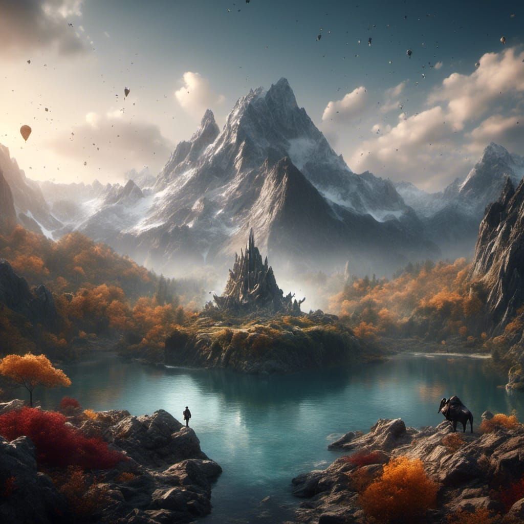 Detailed Matte Painting of Figures in Landscape