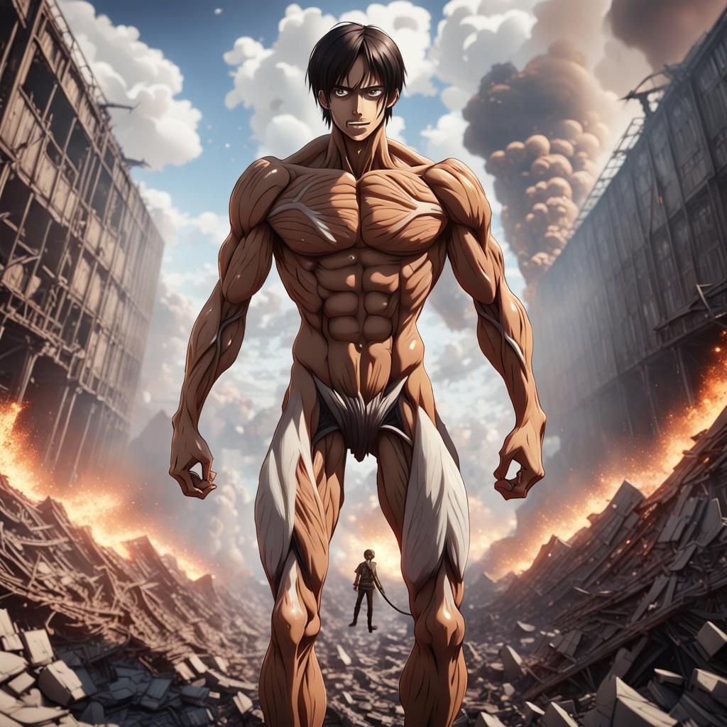 Eren Yeager in Painterly Sci-Fi Destruction