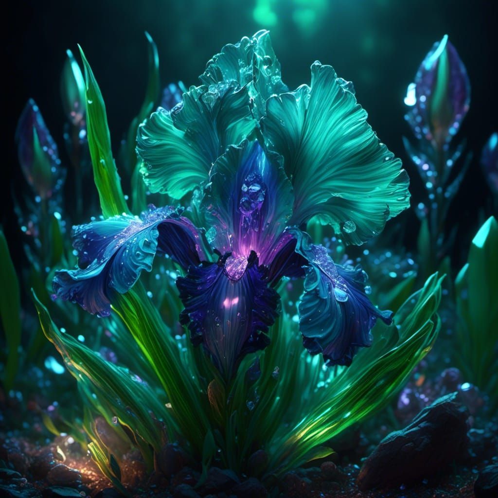 Amethyst Diamond Iris in Bioluminescent Crystal Garden