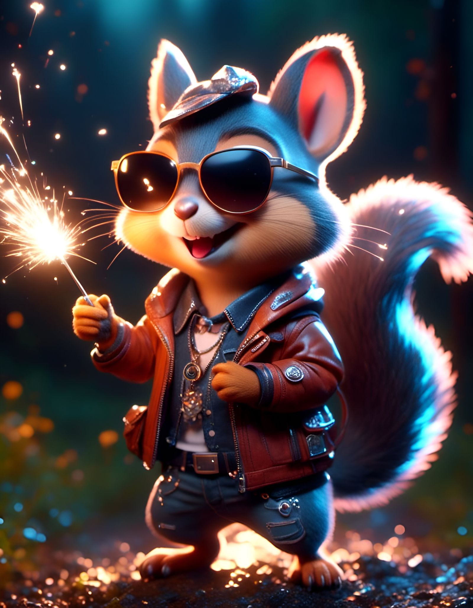 Rocker Squirrel with Sparkler in Splash Art Style