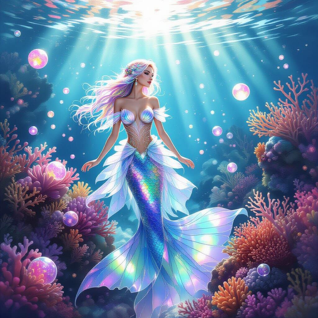 Ethereal Mermaid in Shimmering Glass Gown