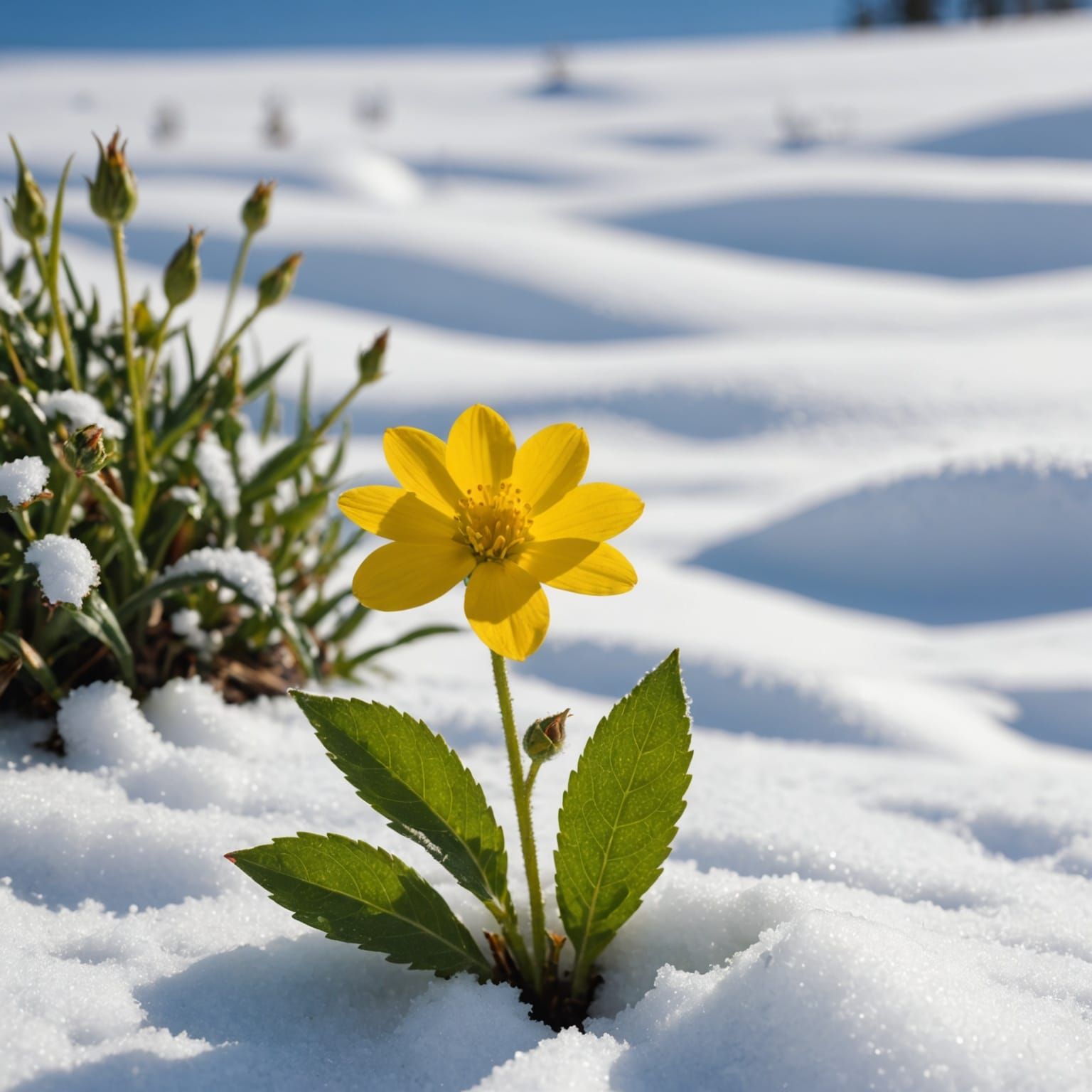 Vibrant Yellow Bloom Thrives in Winter Wonderland