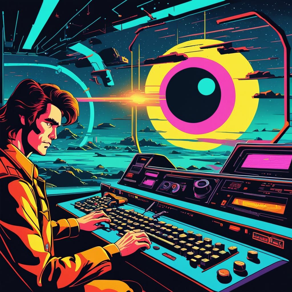 Retrofuturistic Sci-Fi Landscape in Neon Colors