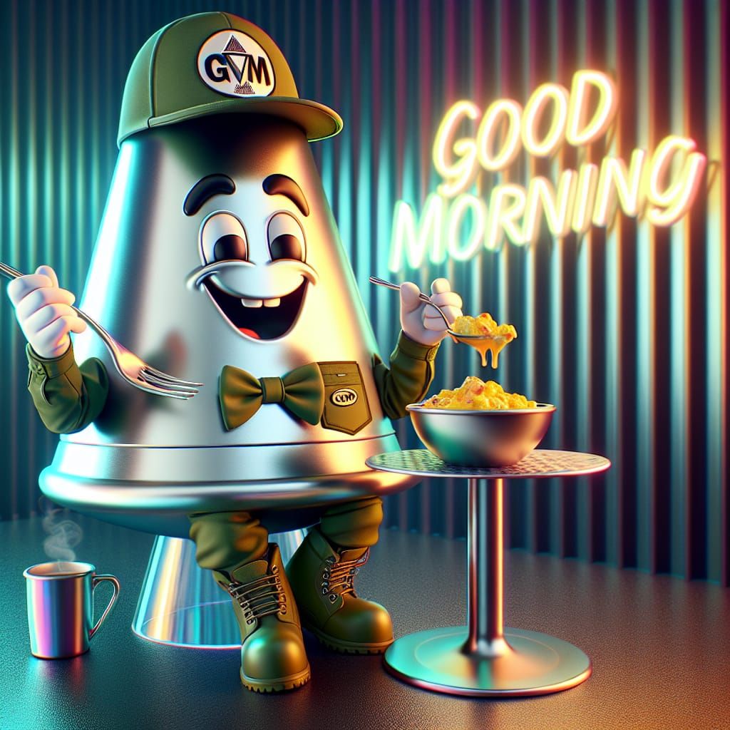 Cartoon Bullet Character Enjoys Diner Breakfast