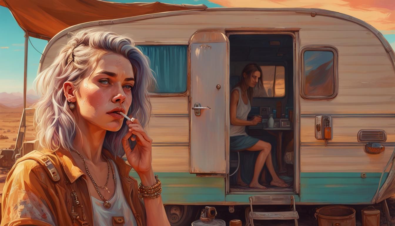 Hyperrealistic Trailer Park Queen in the Desert