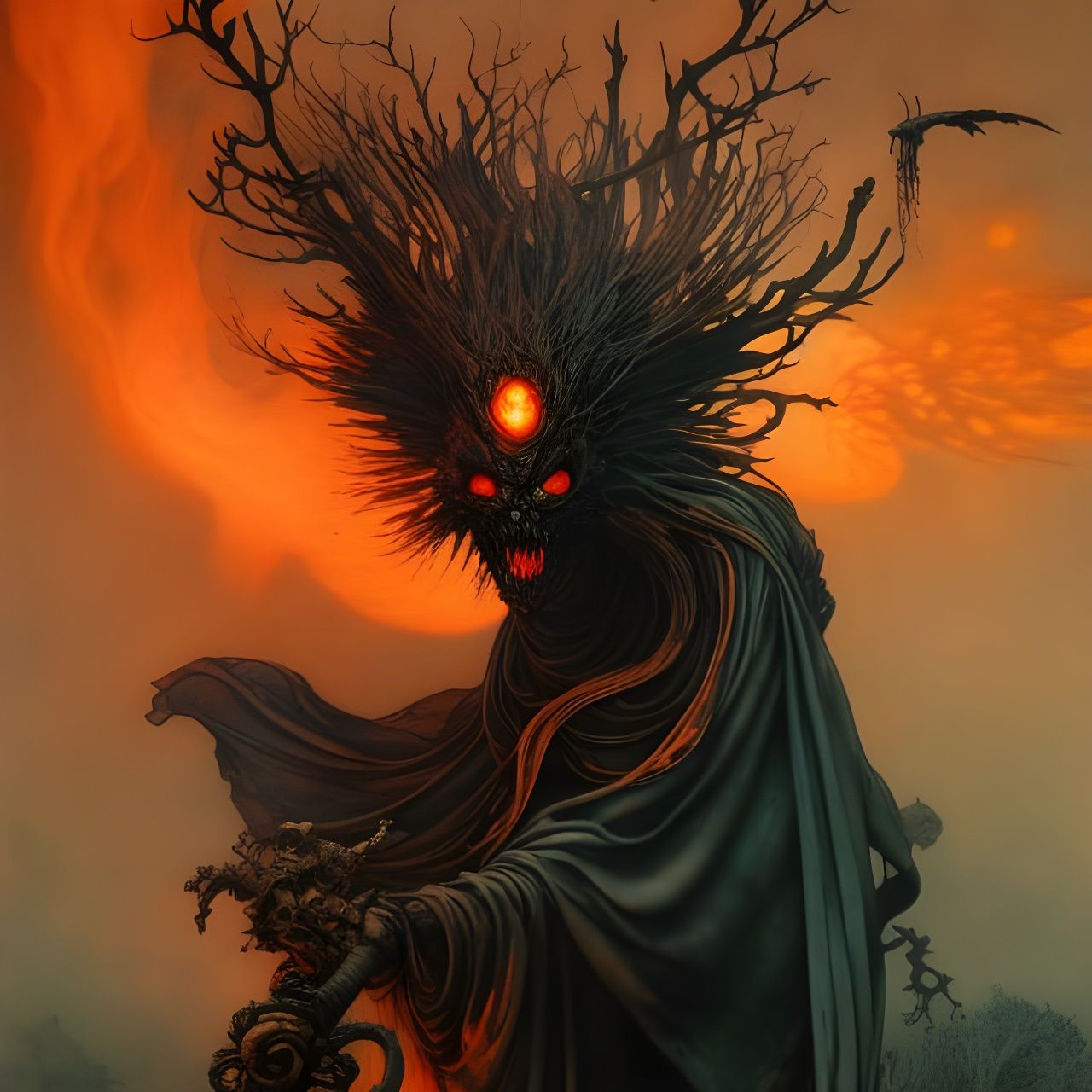 Angry Phoenix Wraith in Burning Fantasy Wasteland