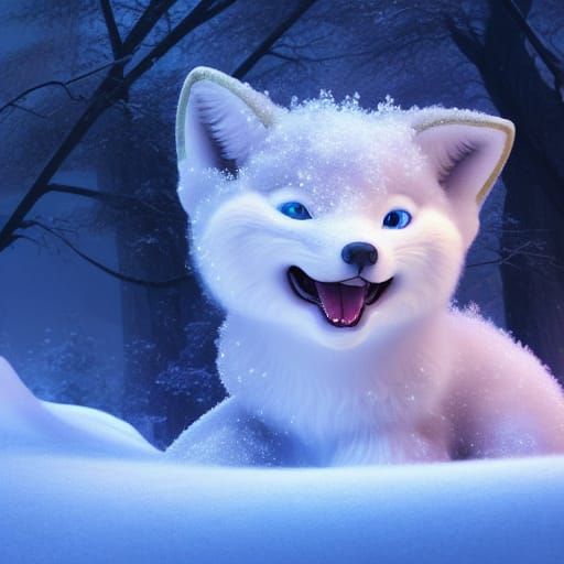 Enchanting Baby Snow Fox with Crystalline Candy: Art Nouveau