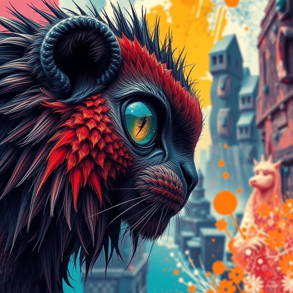 Vibrant Cubist Landscapes in Bold Color Ink Sketch Style