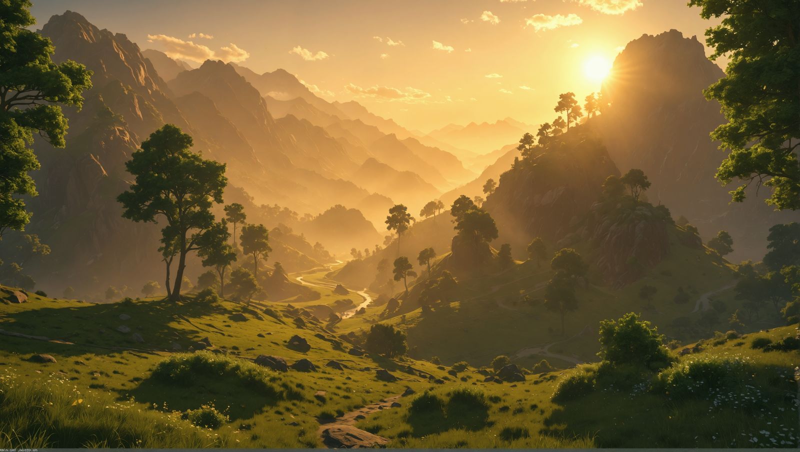Valley Sunrise in Unreal Engine 5, 8K HDR