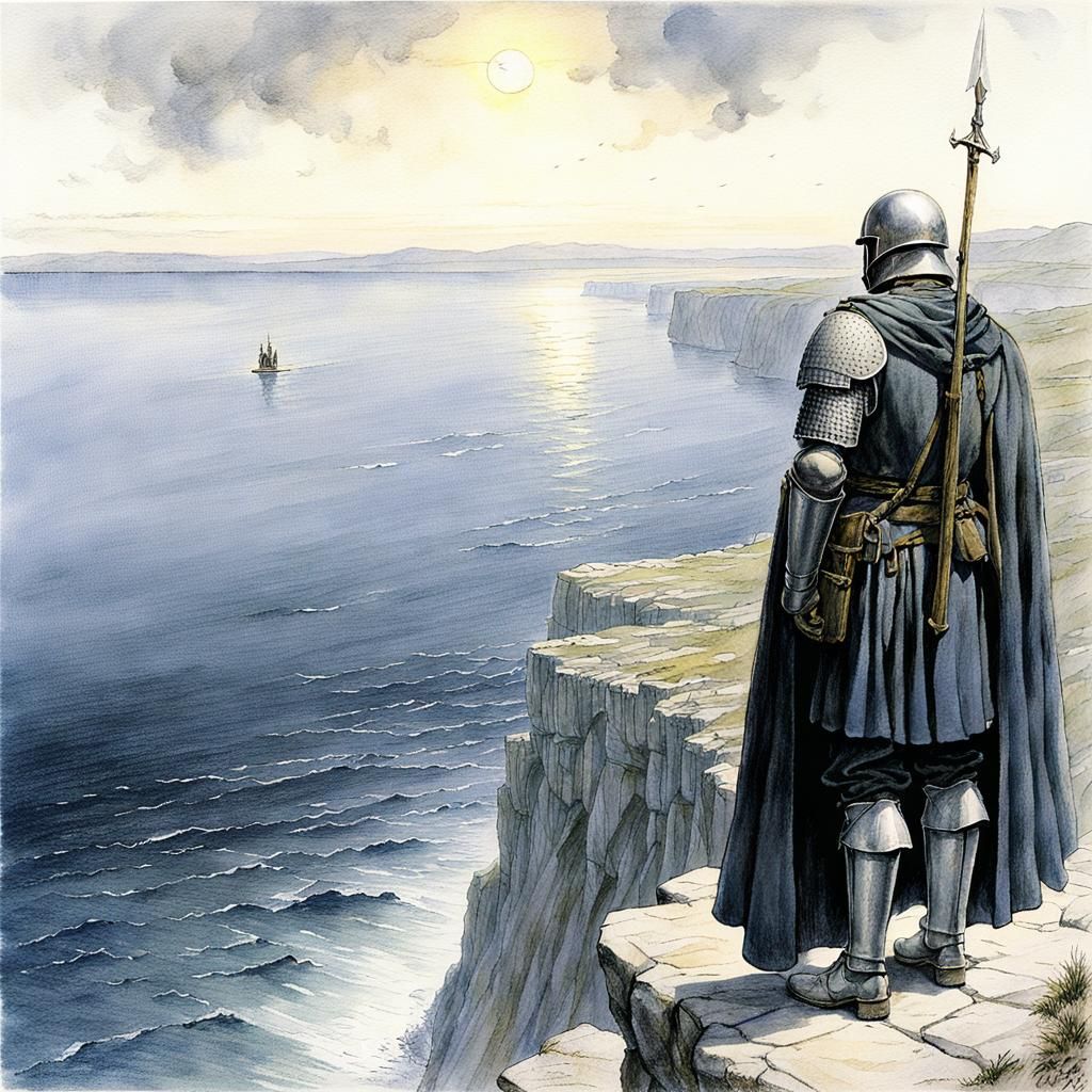 Vigil on the Cliff: Medieval Fantasy Art