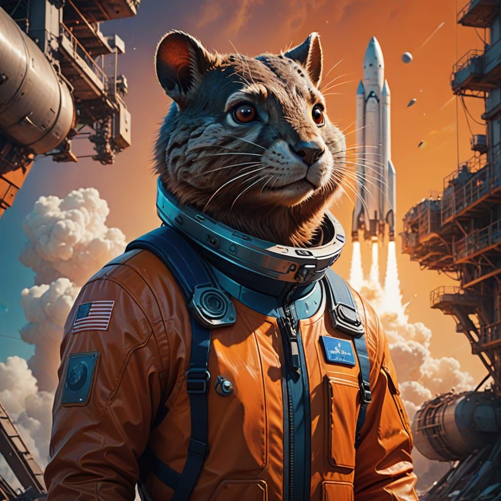 Elon Musk as a Whimsical Muskrat in SpaceX Jumpsuit