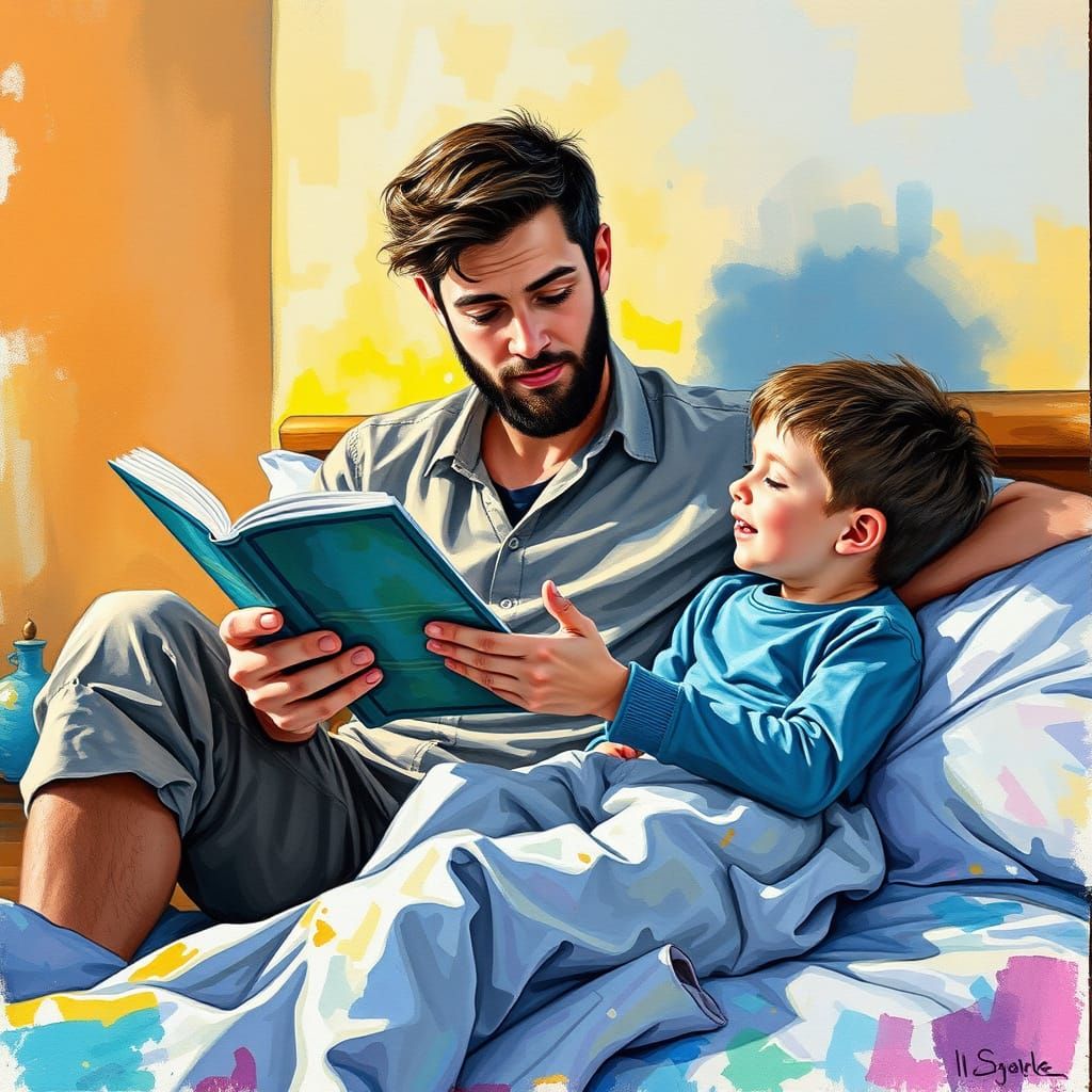 Father's Story: Gouache and Watercolor Charcoal Drawing