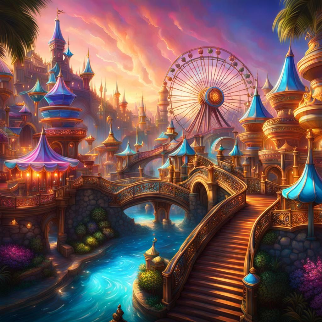 Vibrant Theme Park in Splash Art Style