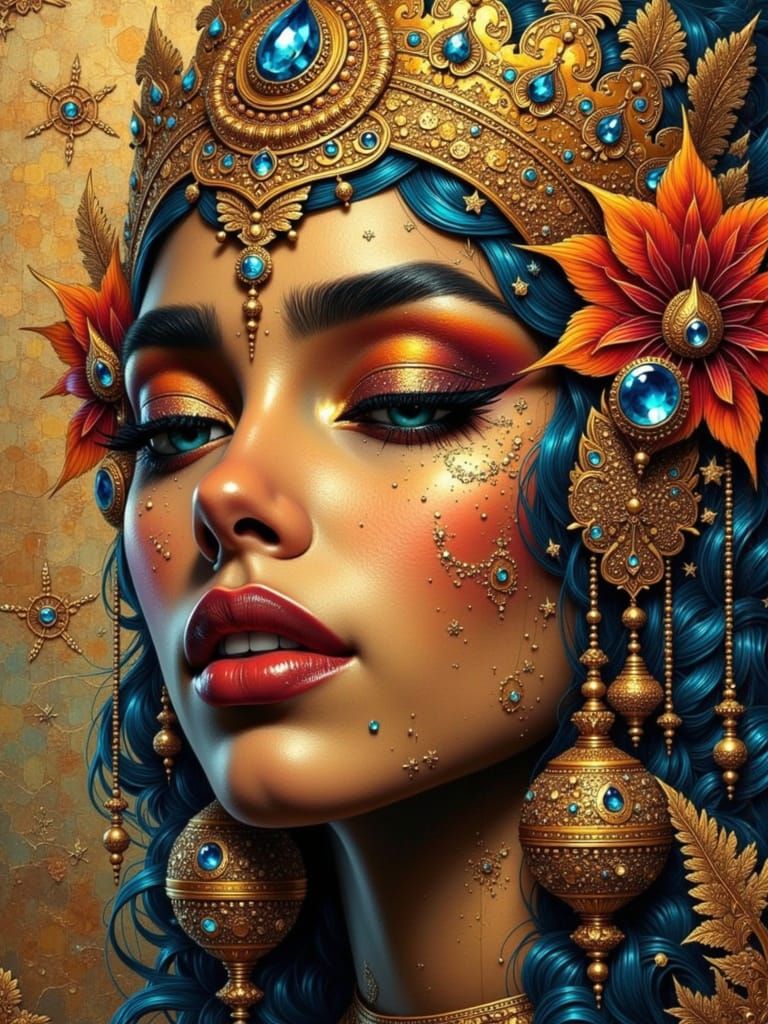 Richly glitch art oil painting