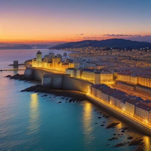 Santander Cityscape at Dusk: Vibrant Oil Painting