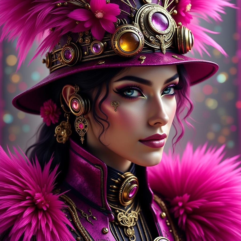 Cyberpunk Steampunk Witch in Vibrant Pink