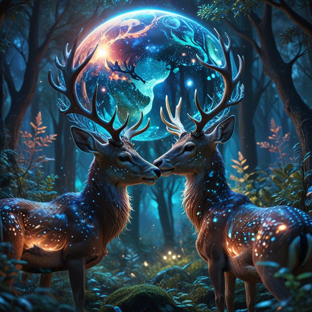 Magic Deer Guardians of Earth in Enchanted Forest