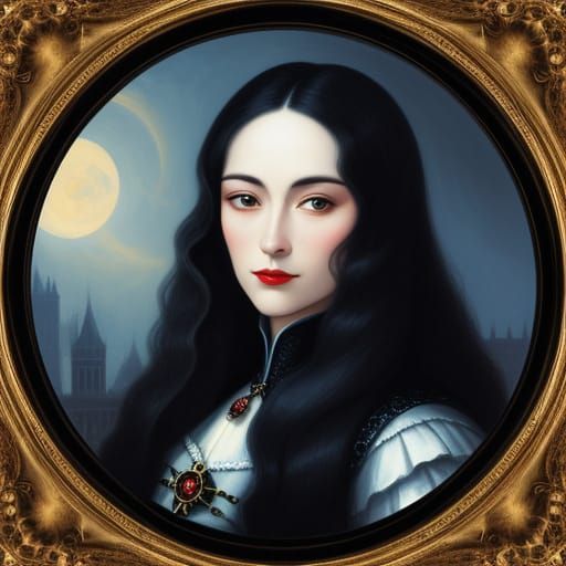 Mysterious Mistress of Darkness in Round Frame Portrait