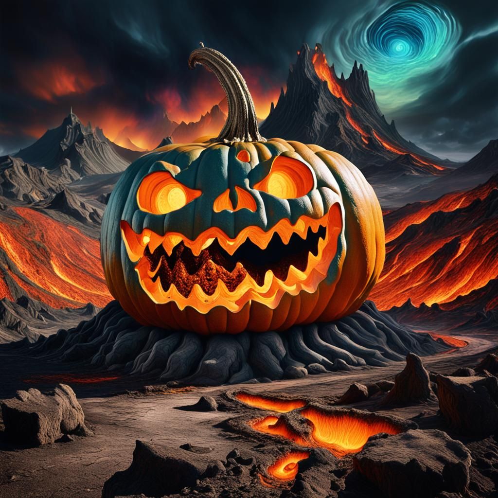 Surreal Pumpkin Spews Lava in Abandoned Landscape