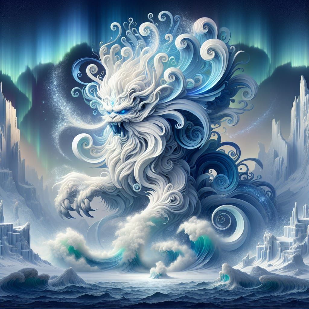 Ethereal Ape in Arctic Paradise, Art Nouveau Style