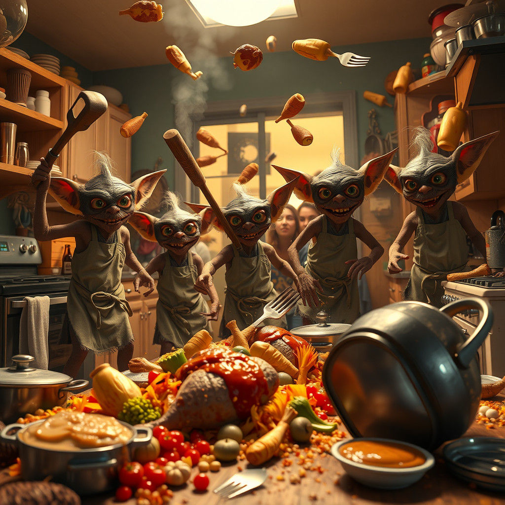 Gremlins Cause Thanksgiving Chaos in Anime Style