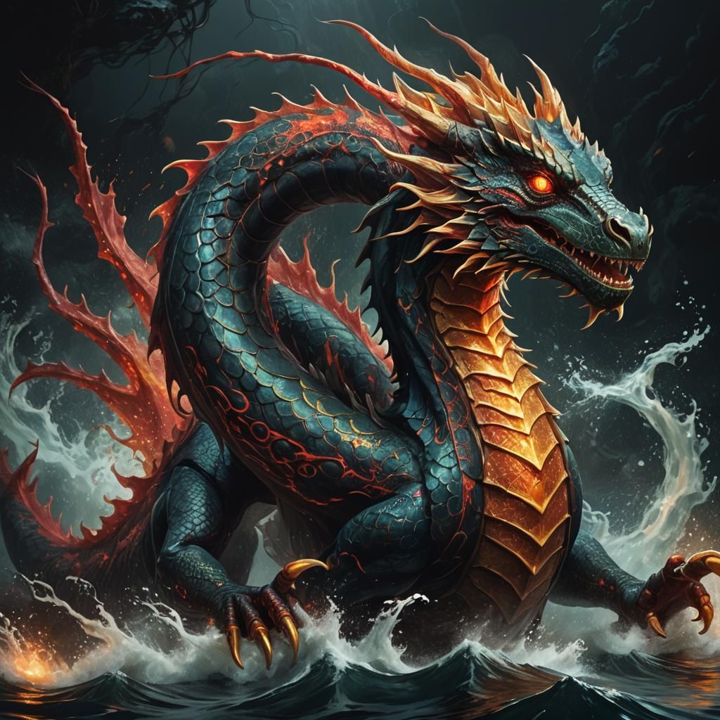 Majestic Water Dragon Concept Art in Matte Painting Style