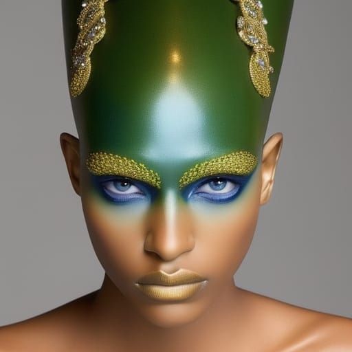 Blue-Green Alien Woman with Fractal Gold Details