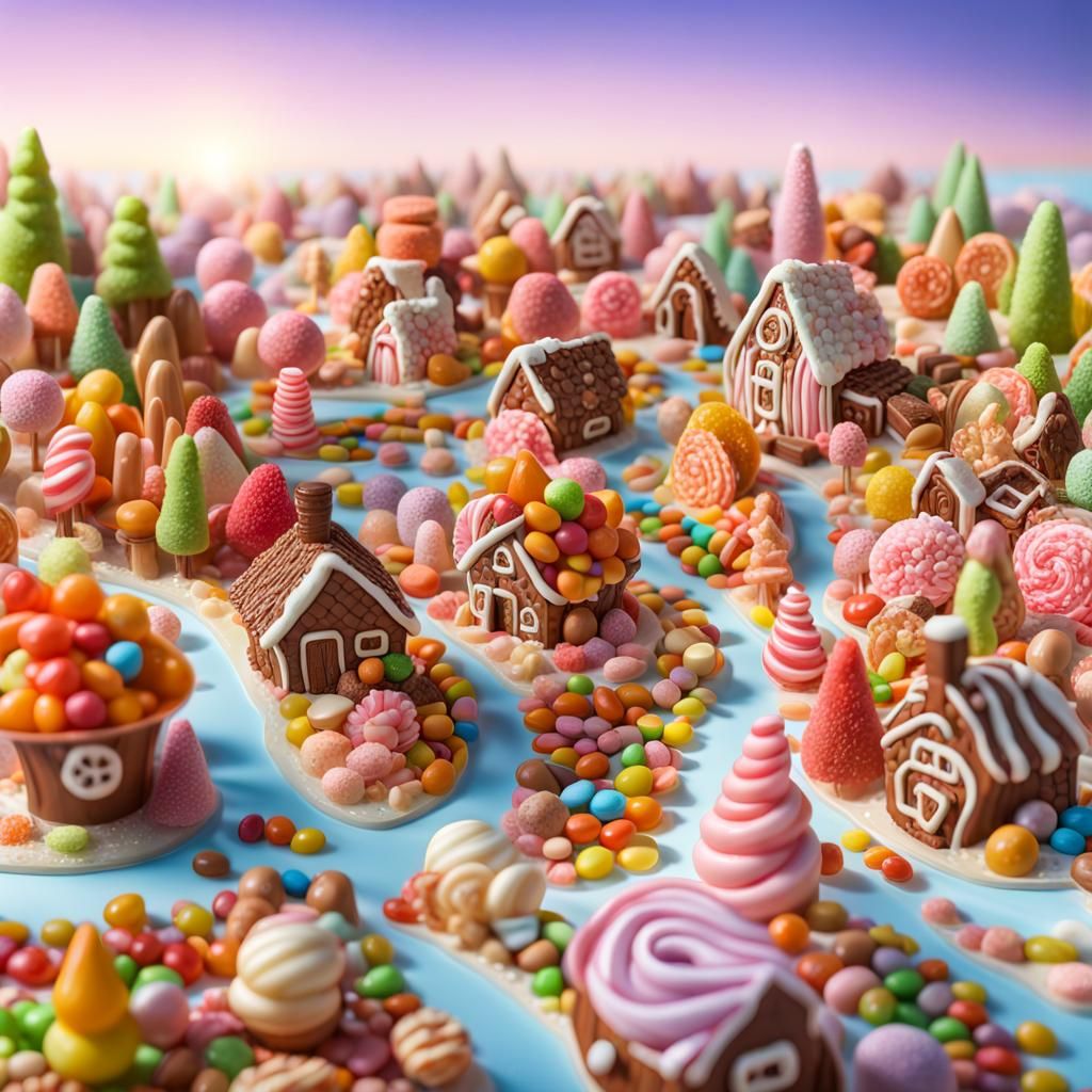 Aerial Candy Wonderland in Digital Illustration Style