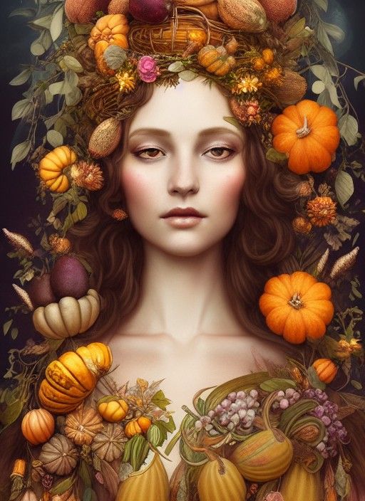 Autumn Goddess Portrait in Realistic Oil Painting Style