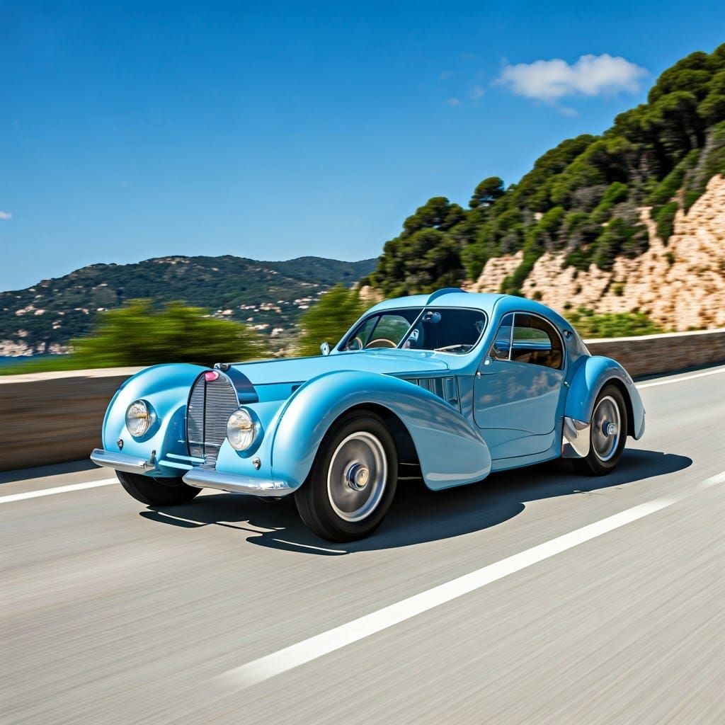 Bugatti on Cote d'Azur in Anime Style
