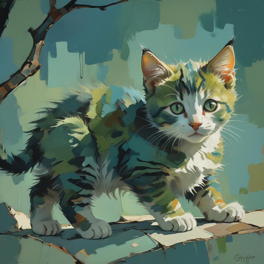 Cute Kitten in Expressionist Style with Vivid Colors