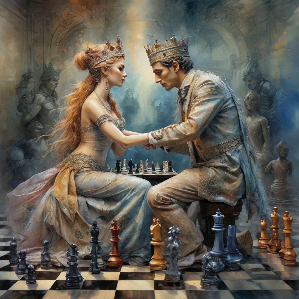 Masterpiece Chess: The Queen is annoyed: King, what are you looking for? Every pieces are on the board! I'm not cheating...