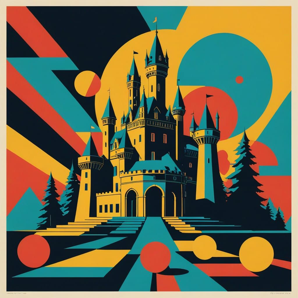 Symmetrical Castle in Vibrant Triadic Colors