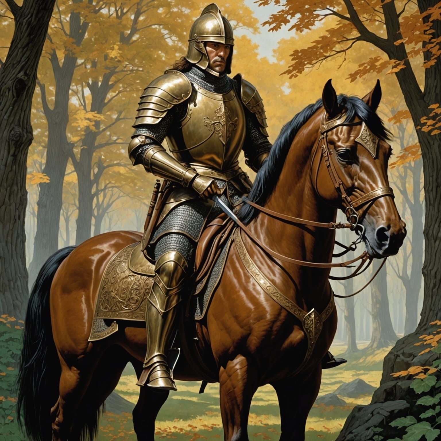 Knight in Bronze Armor, Fantasy Art Style