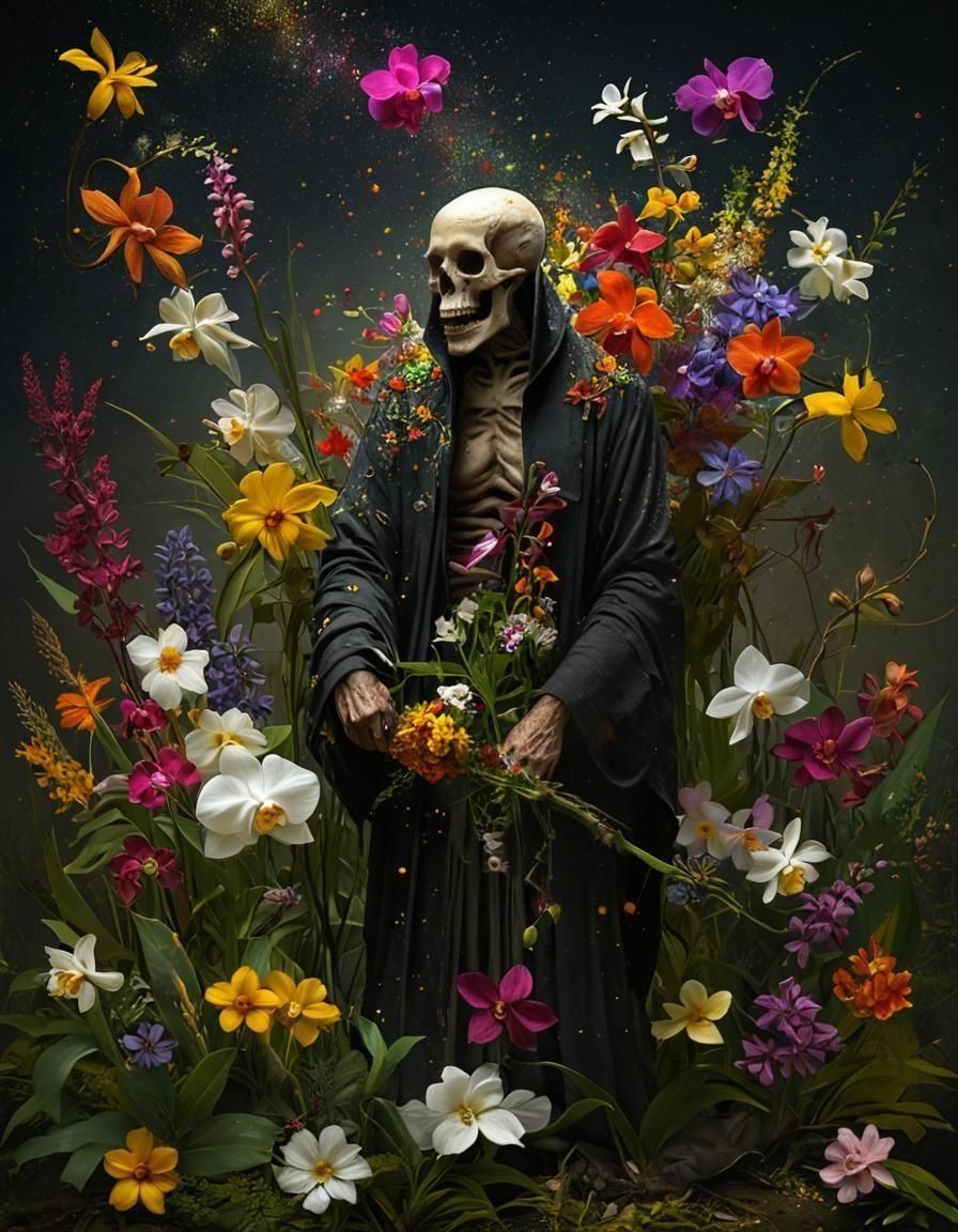 Floral Grim Reaper in Rich Dark Colors